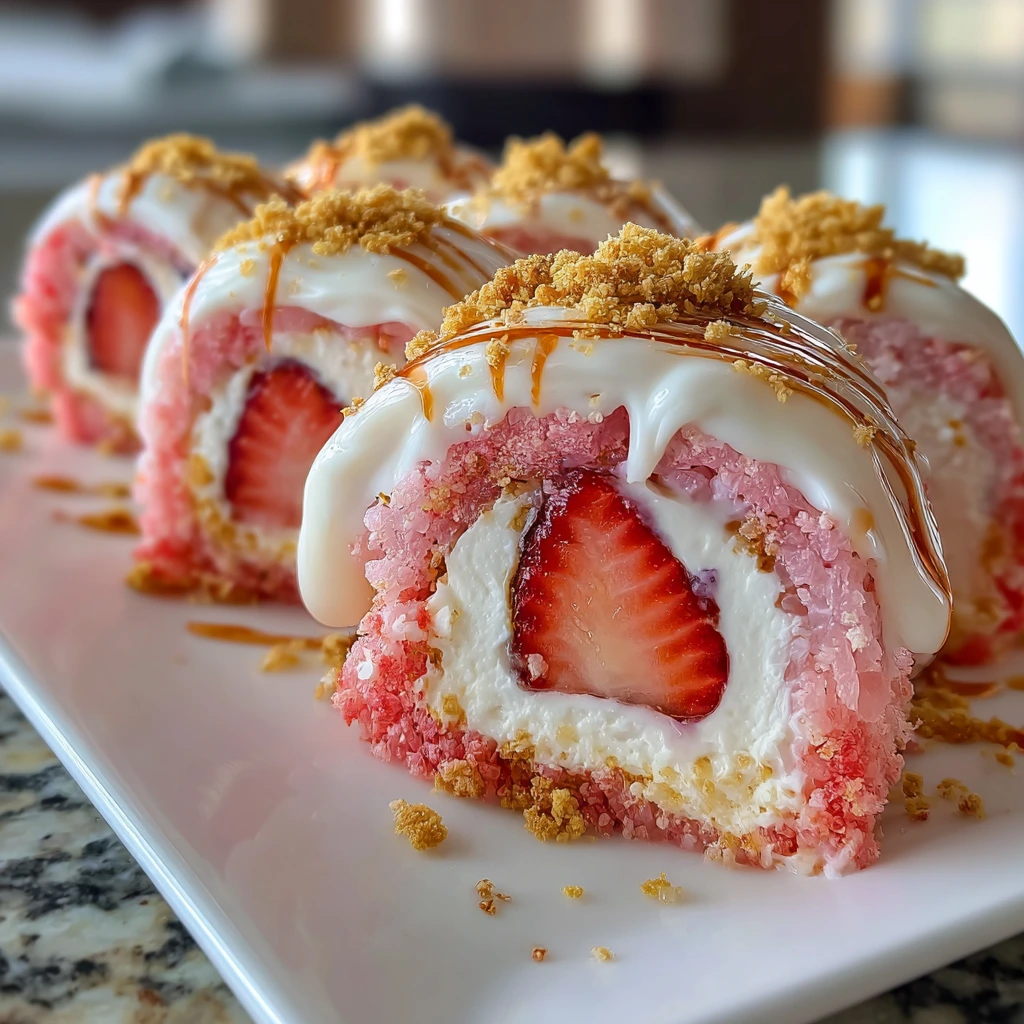 Delicious Strawberry Shortcake Cheesecake Dessert Sushi Rolls for Summer Celebrations