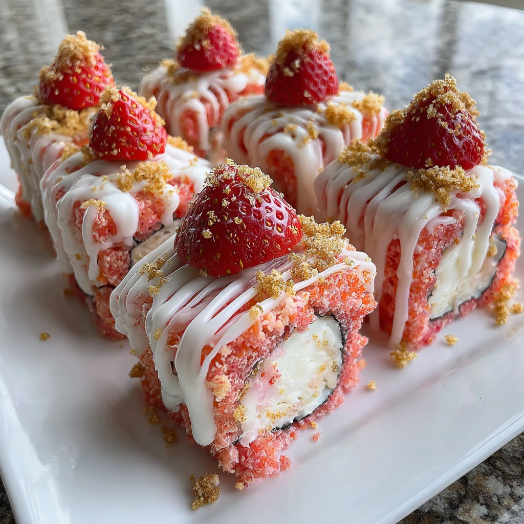 Delicious Strawberry Shortcake Cheesecake Dessert Sushi Rolls for Summer Celebrations