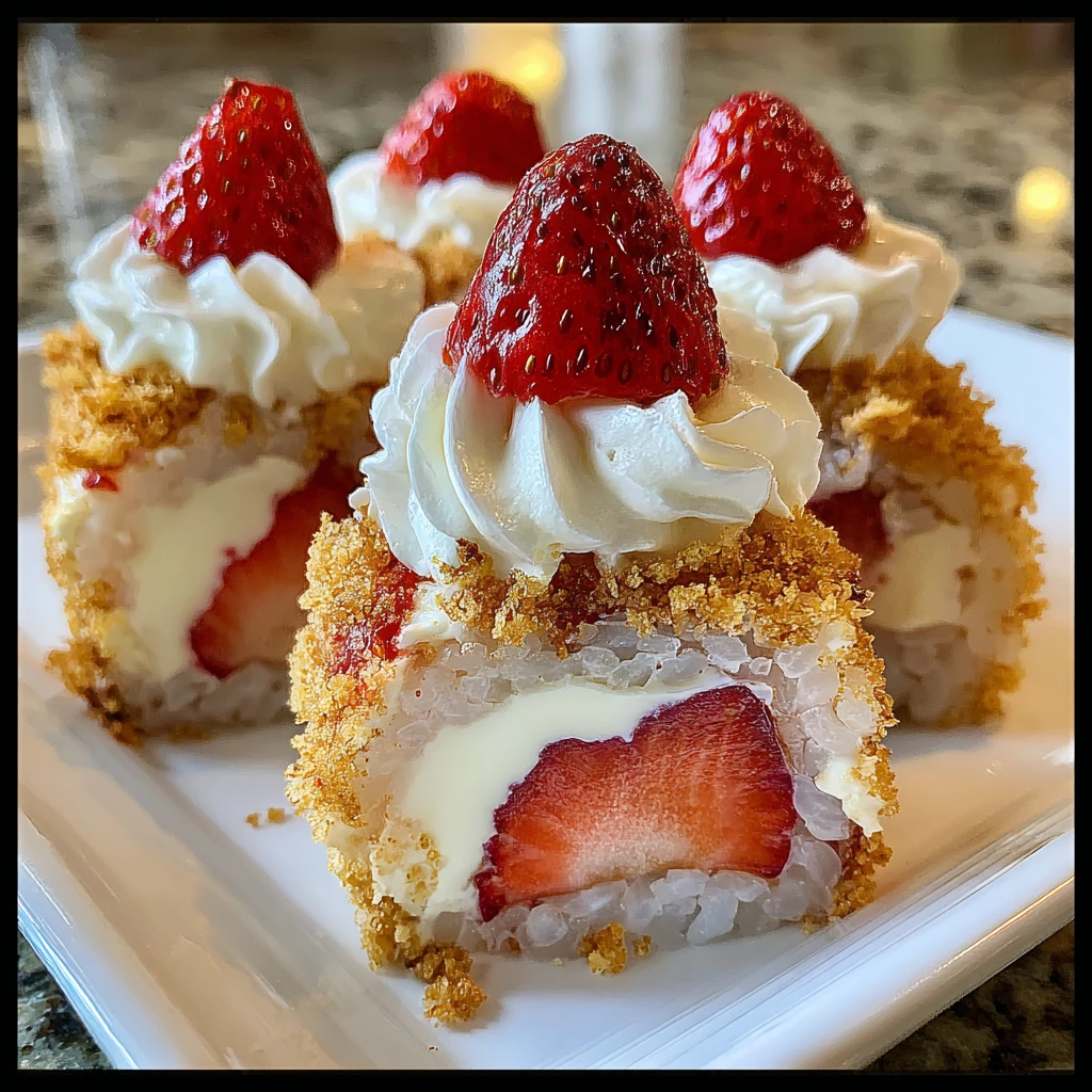 Delightful Strawberry Shortcake Cheesecake Sushi Rolls with Creamy Filling
