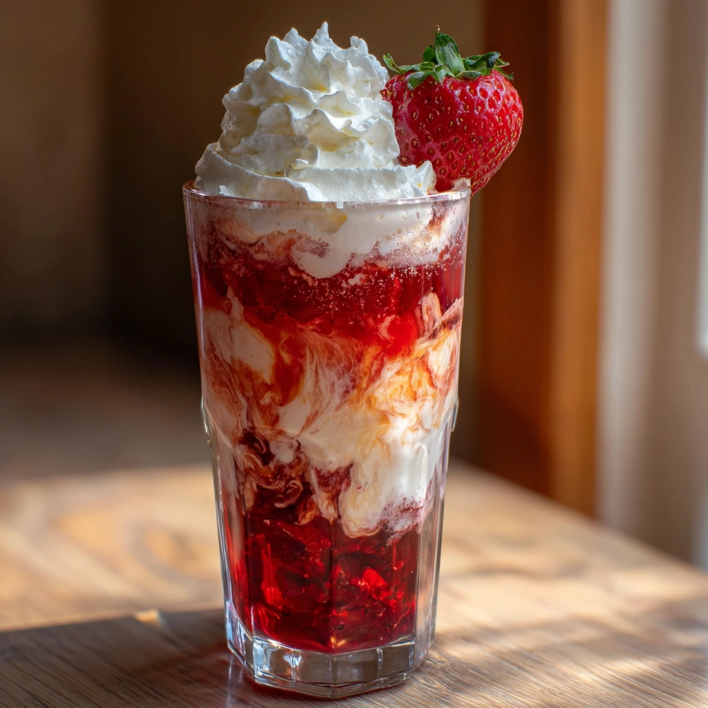 Decadent Strawberry Shortcake Dirty Soda with Creamy Whipped Topping