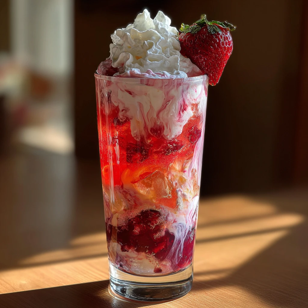 Decadent Strawberry Shortcake Dirty Soda with Creamy Whipped Topping