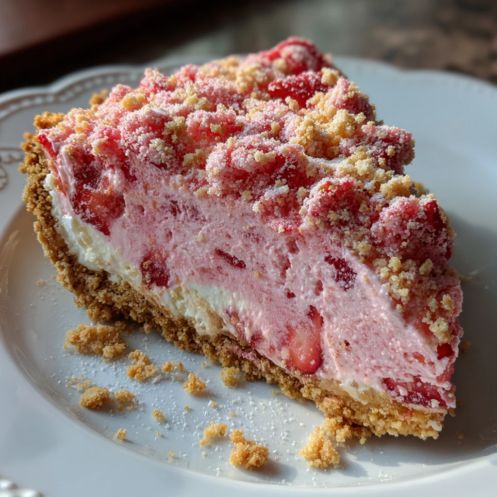 Delicious Strawberry Shortcake Freezer Pie with Whipped Cream and Graham Cracker Crust