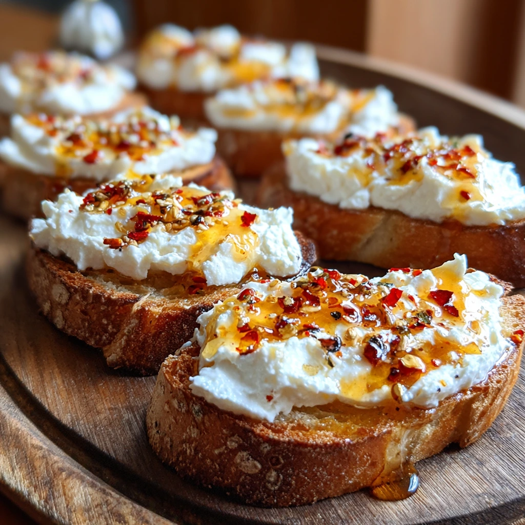 Irresistibly Sweet and Spicy Whipped Feta Crostini with Hot Honey Drizzle