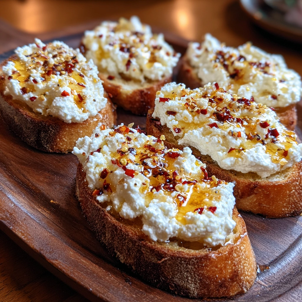 Irresistibly Sweet and Spicy Whipped Feta Crostini with Hot Honey Drizzle
