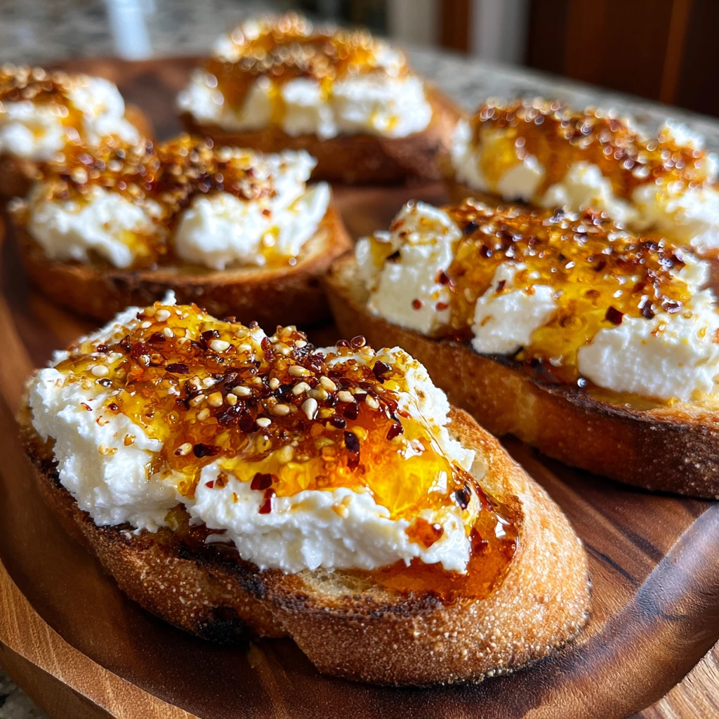Irresistibly Sweet and Spicy Whipped Feta Crostini with Hot Honey Drizzle
