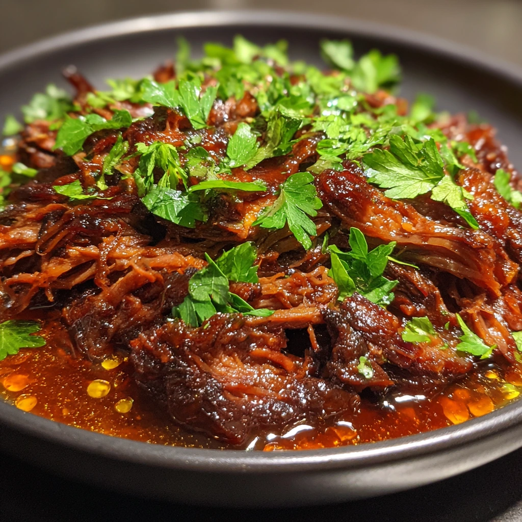 Sweet Spicy & Savory Caramelized Pulled Beef Brisket with Tangy Glaze