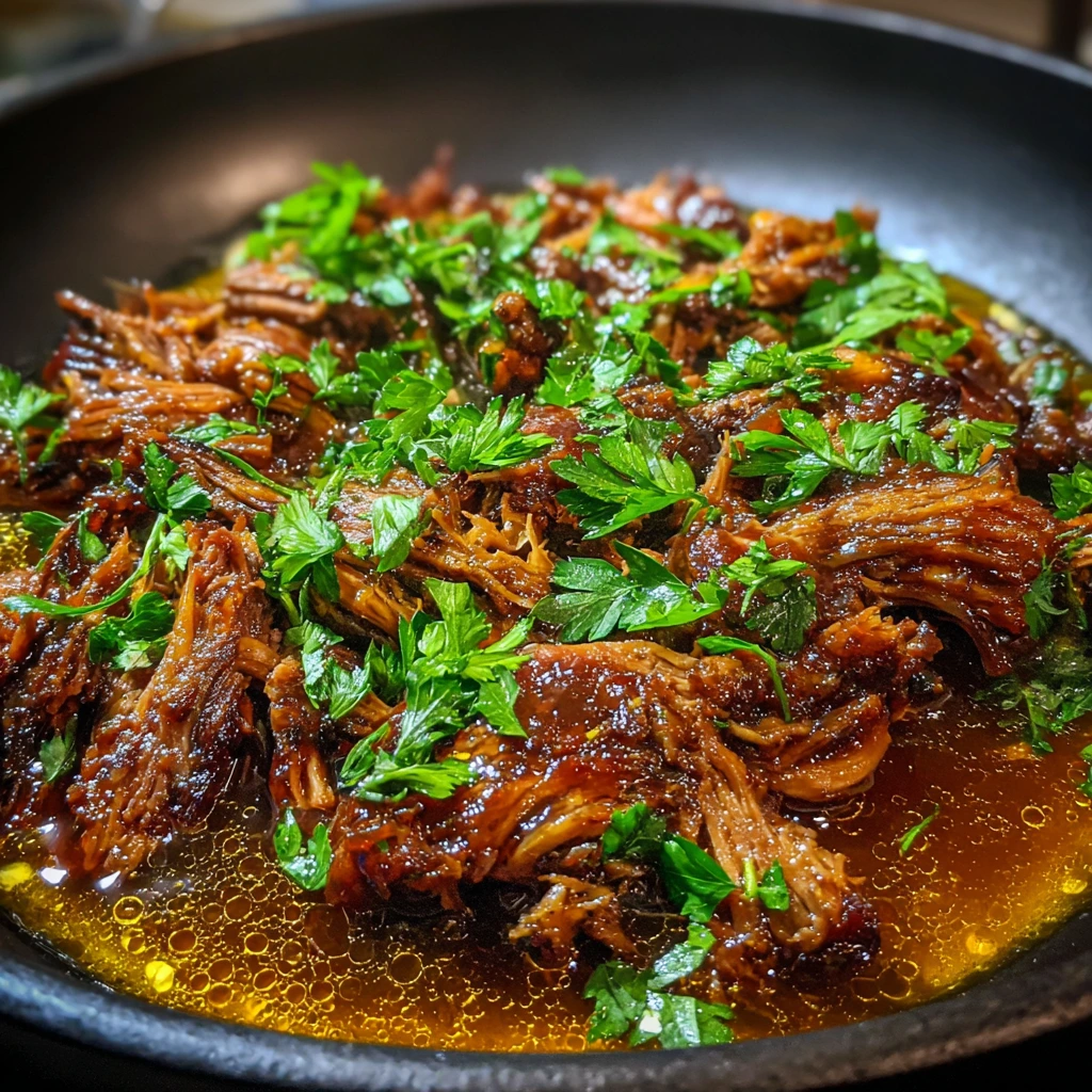 Sweet Spicy & Savory Caramelized Pulled Beef Brisket with Tangy Glaze