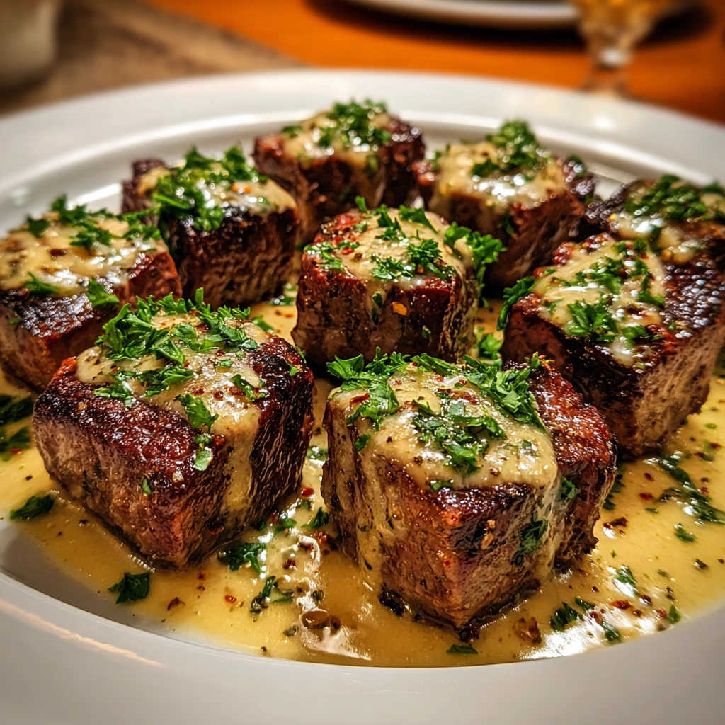 Tender Steak Bites in Garlic Butter with Creamy Parmesan Sauce