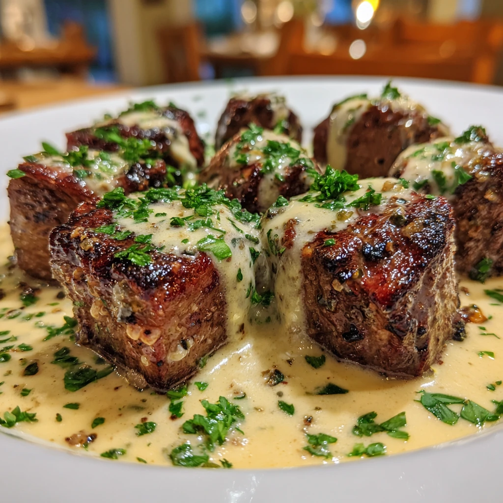 Savory Tender Steak Bites in Garlic Butter with Velvety Parmesan Sauce