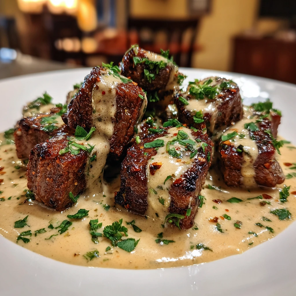 Savory Tender Steak Bites in Garlic Butter with Velvety Parmesan Sauce