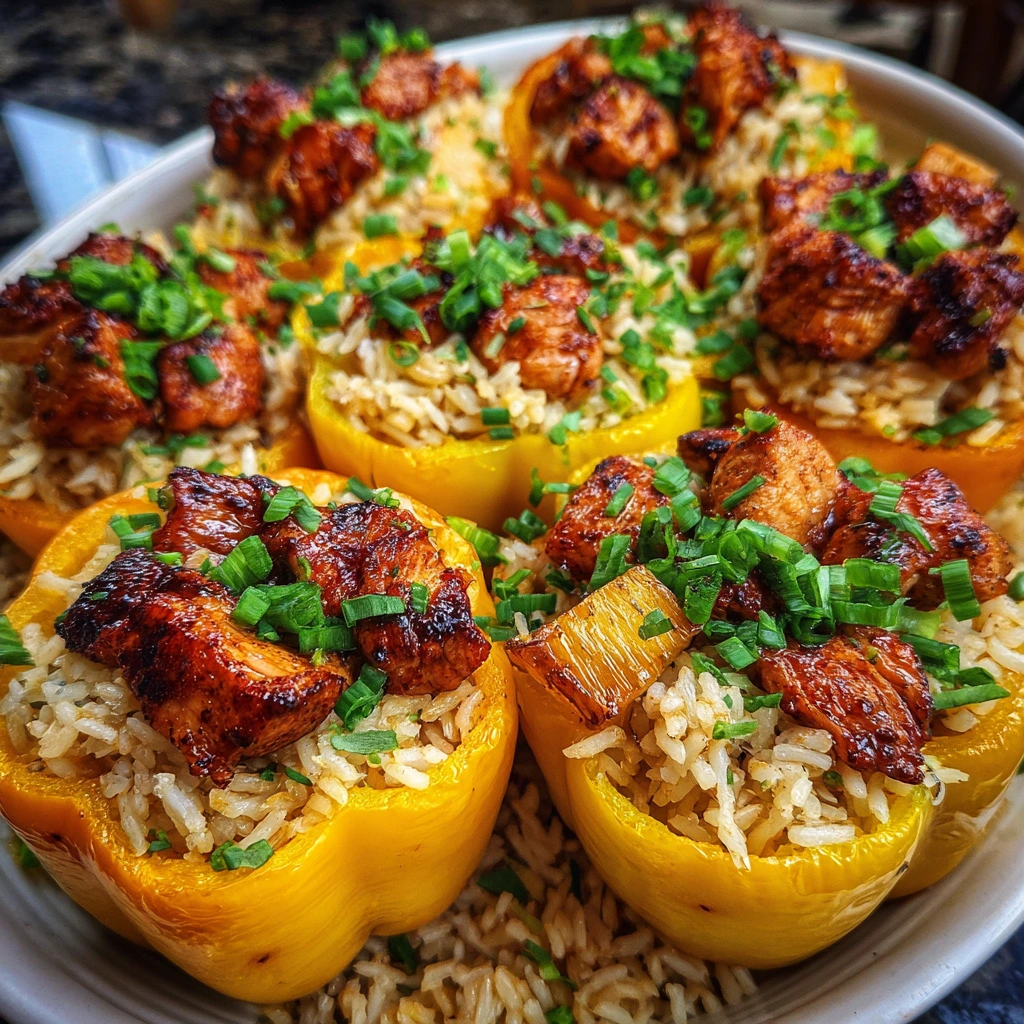 Savory Teriyaki Pineapple Chicken and Rice Stuffed Peppers with Fresh Herbs