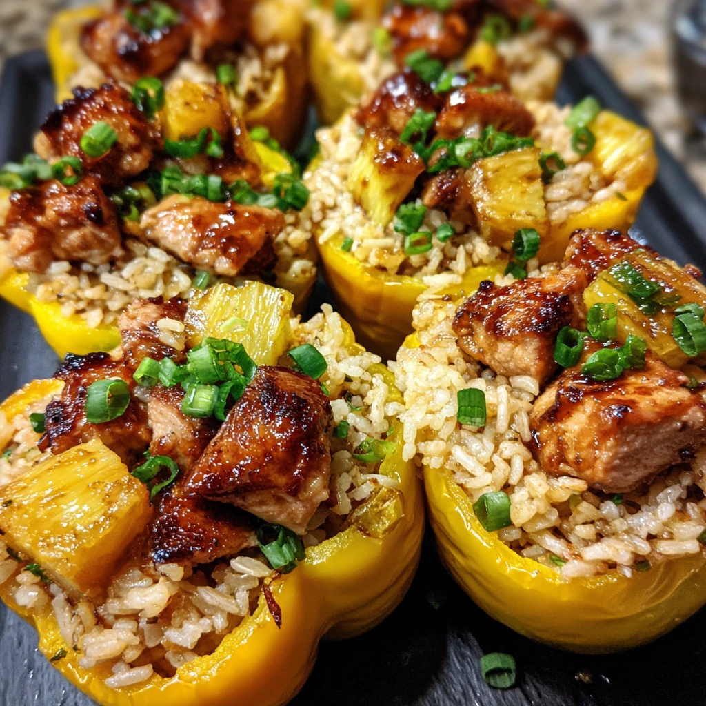 Savory Teriyaki Pineapple Chicken and Rice Stuffed Peppers with Fresh Herbs