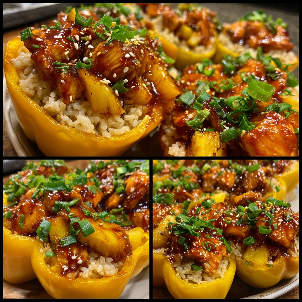Savory Teriyaki Pineapple Chicken and Rice Stuffed Peppers with Fresh Herbs