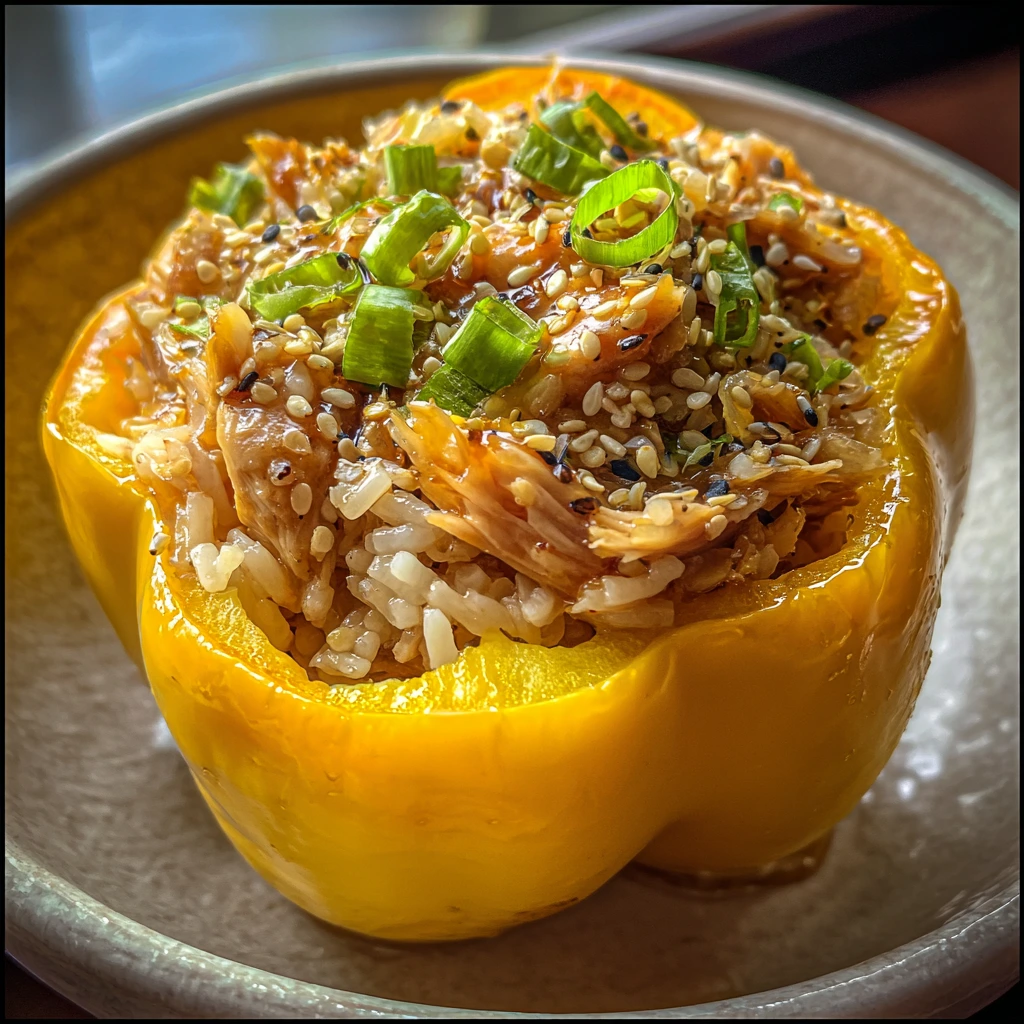Delicious Teriyaki Pineapple Chicken Rice Stuffed Peppers with Sweet and Savory Flavors