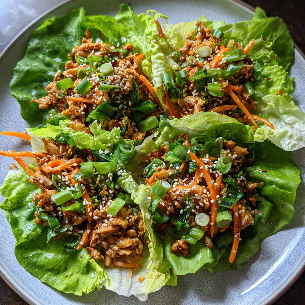 Savory Thai Chicken Lettuce Wraps with Crunchy Veggies and Peanut Sauce