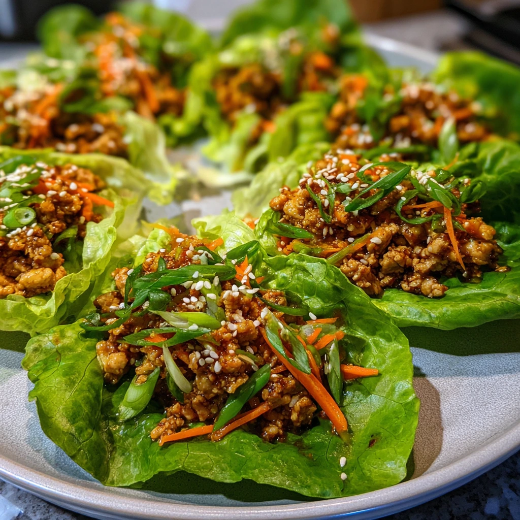 Savory Thai Chicken Lettuce Wraps with Crunchy Veggies and Peanut Sauce
