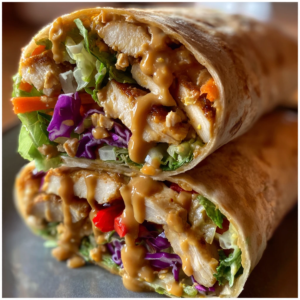 Delicious Thai Peanut Chicken Wraps with Crunchy Veggies and Zesty Sauce