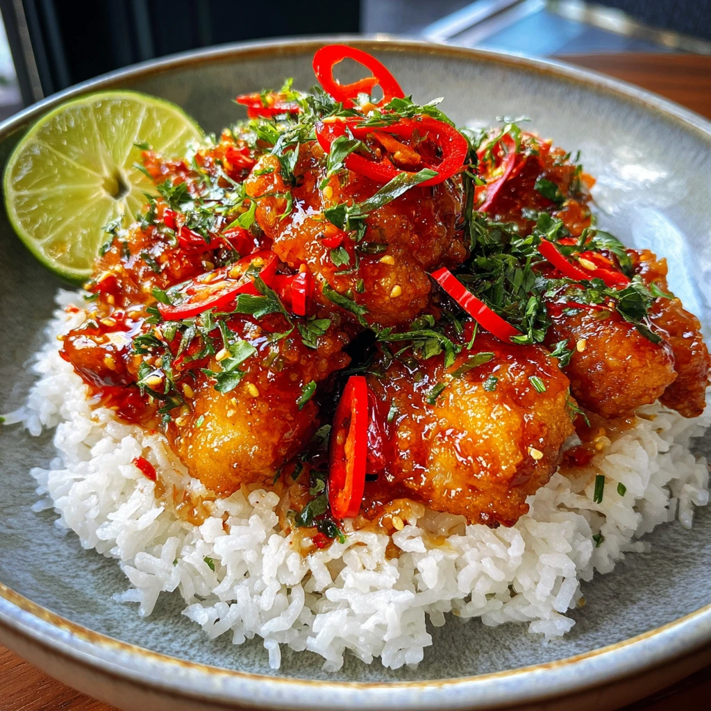 Savory Thai Sweet Chili Chicken with Crispy Vegetables and Aromatic Rice