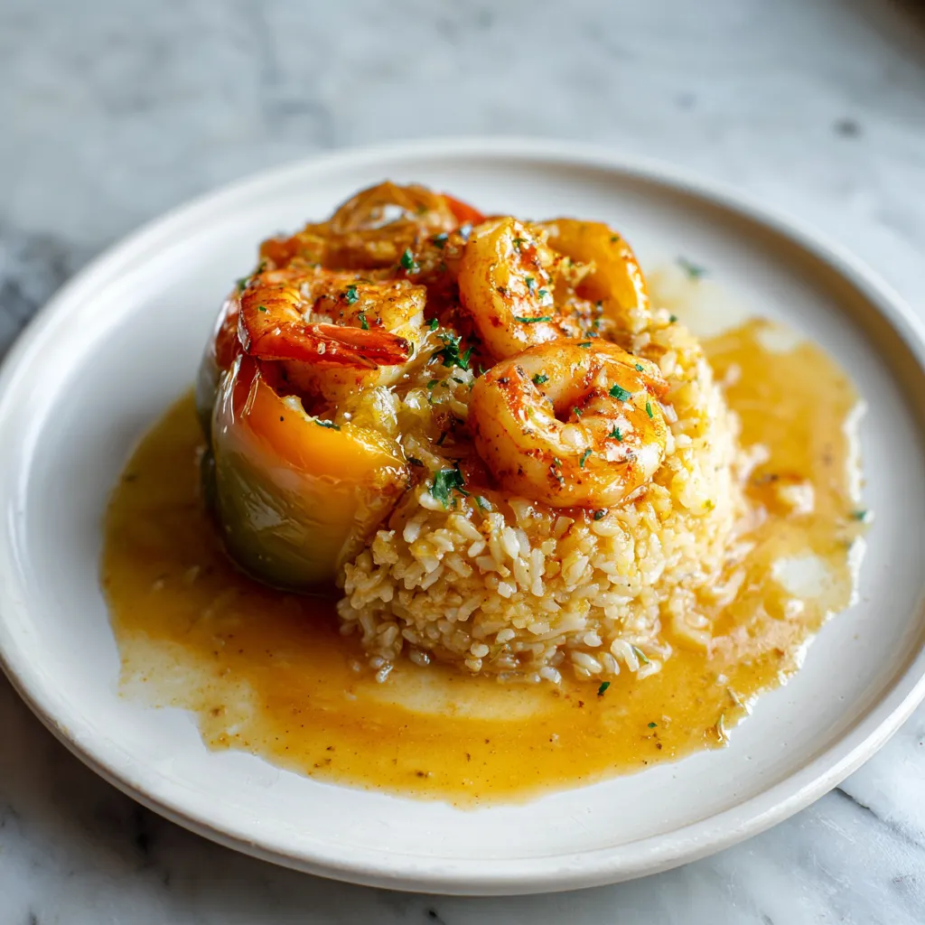 Garlic Butter Shrimp Stuffed Bell Peppers with Melted Cheese and Fresh Herbs - secondary view