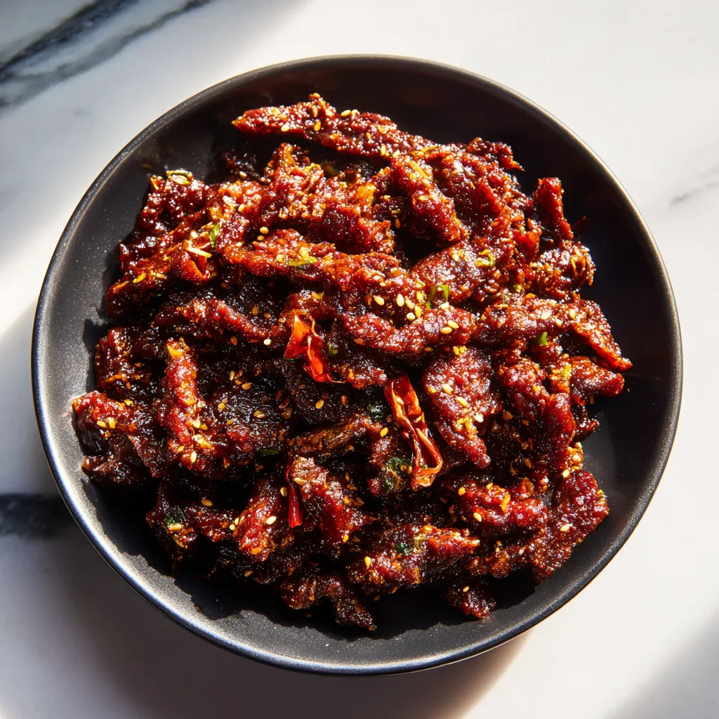 Authentic Spicy Korean Beef with Gochugaru Chili Flakes, Sesame Seeds, and Caramelized Garlic Glaze - tertiary view