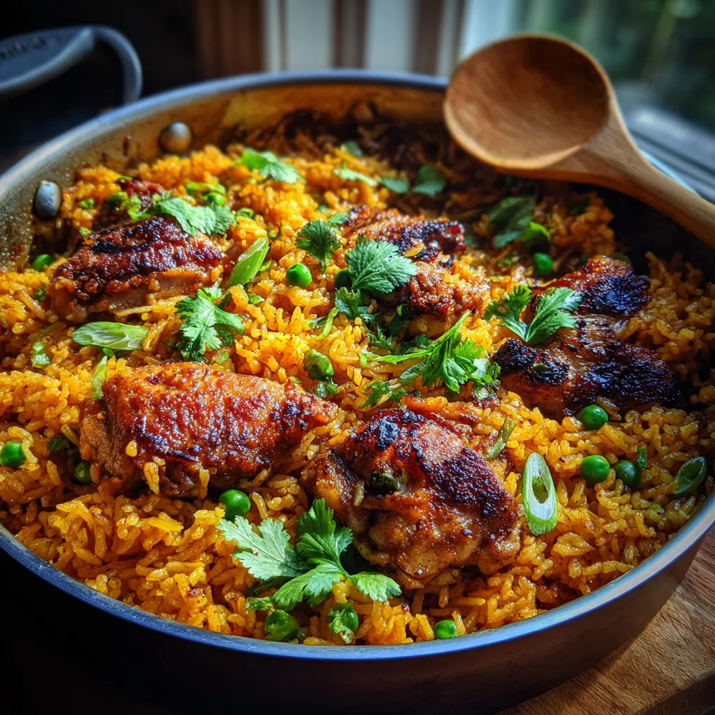 Authentic Spanish Paella with Saffron Rice, Chicken, and Succulent Shrimp - secondary view
