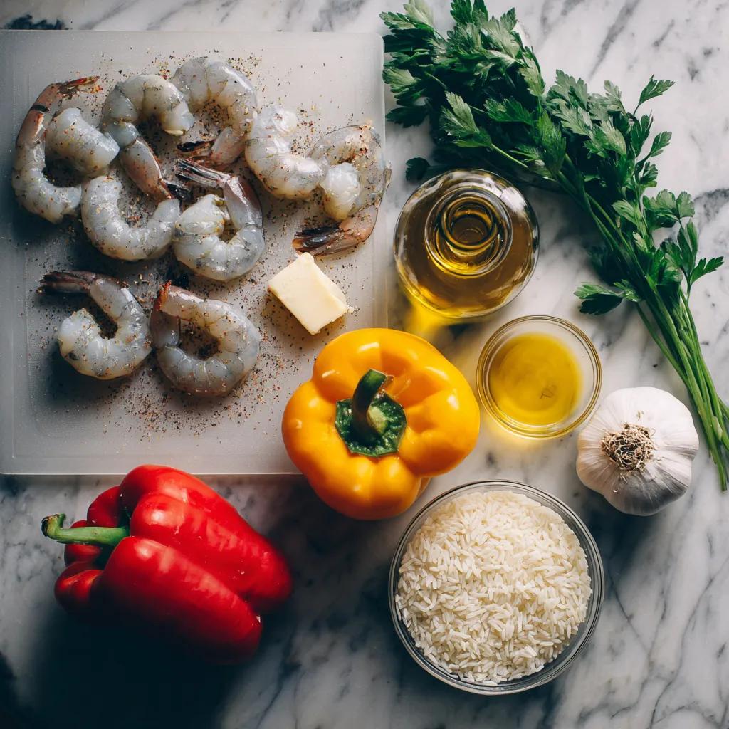 Garlic Butter Shrimp Stuffed Bell Peppers with Melted Cheese and Fresh Herbs