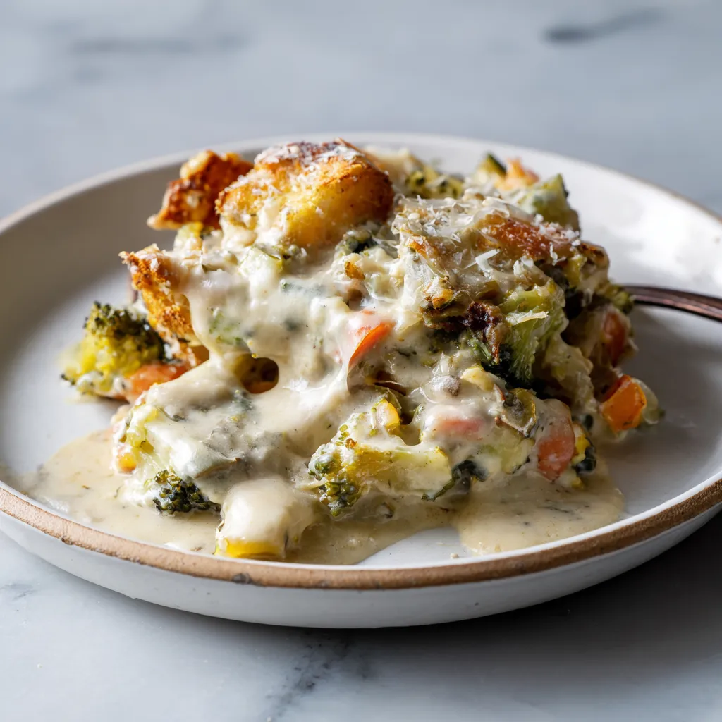 Creamy Winter Vegetable Casserole with Roasted Root Vegetables and Golden Cheese Crust - tertiary view