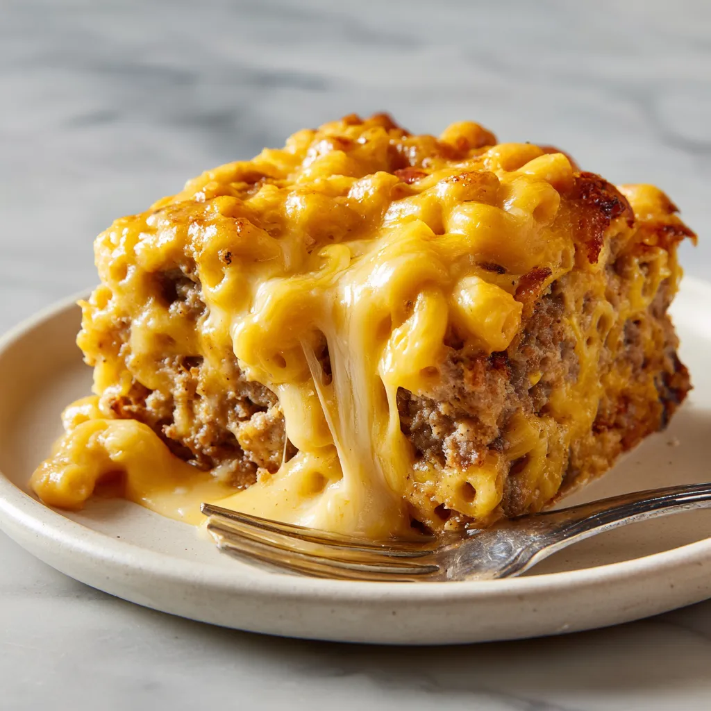 Ultimate Mac and Cheese Meatloaf Casserole with Creamy Cheddar Topping and Savory Beef Base - secondary view