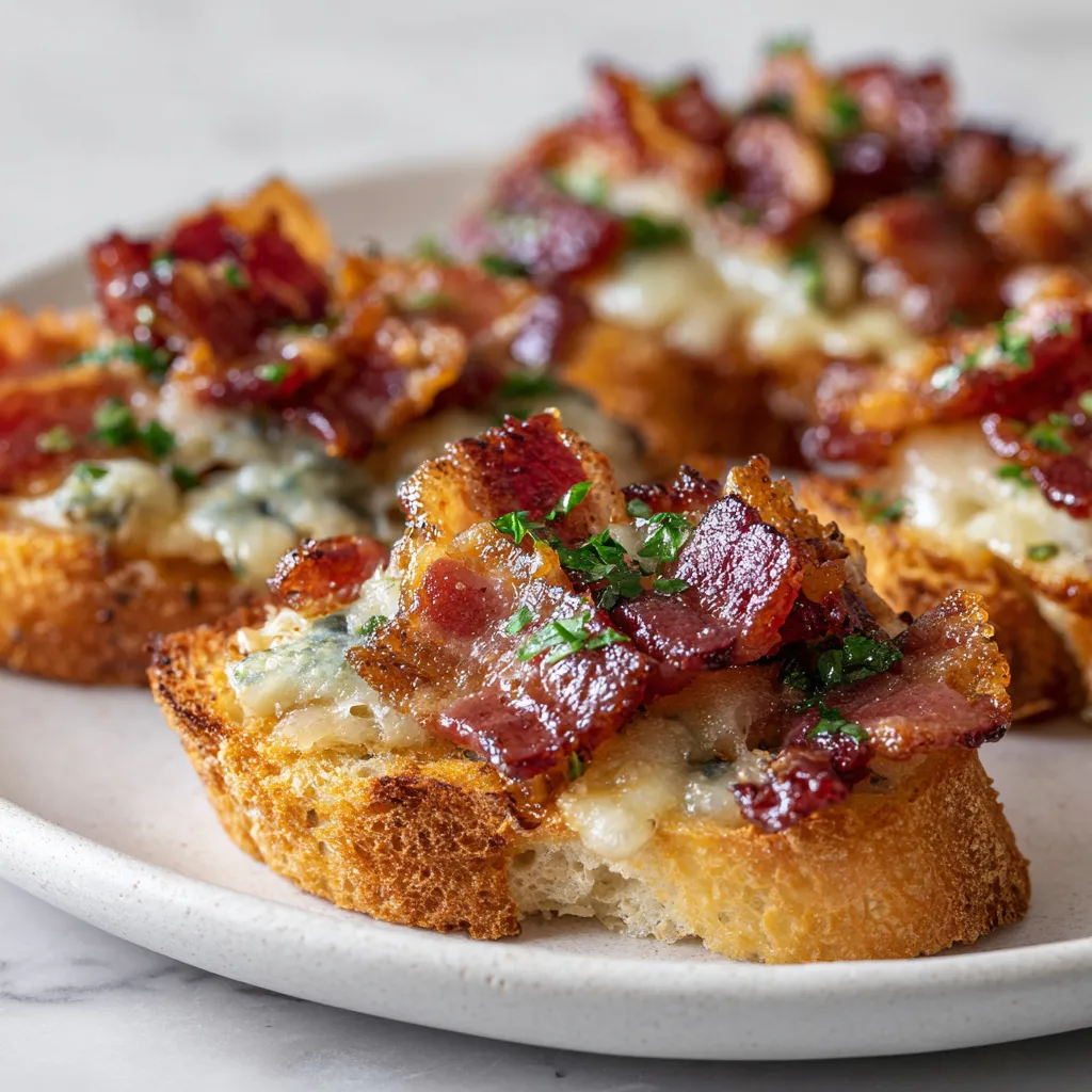 Million Dollar Bacon Crostini with Caramelized Brown Sugar Maple Glaze and Herbs - secondary view