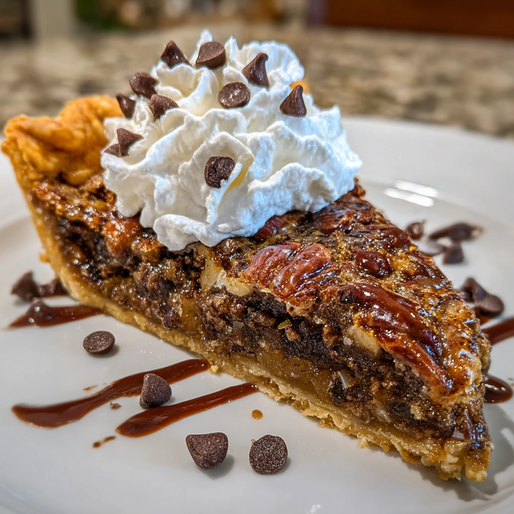 Decadent Bourbon Chocolate Pecan Pie with Silky Caramel Drizzle