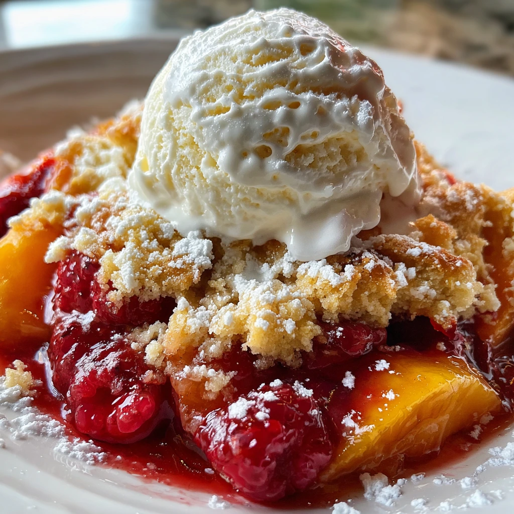 Heavenly Raspberry Peach Cobbler with Sweet Biscuit Topping