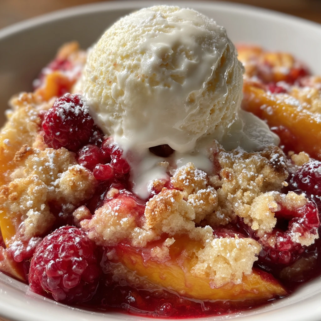 Heavenly Raspberry Peach Cobbler with Sweet Biscuit Topping