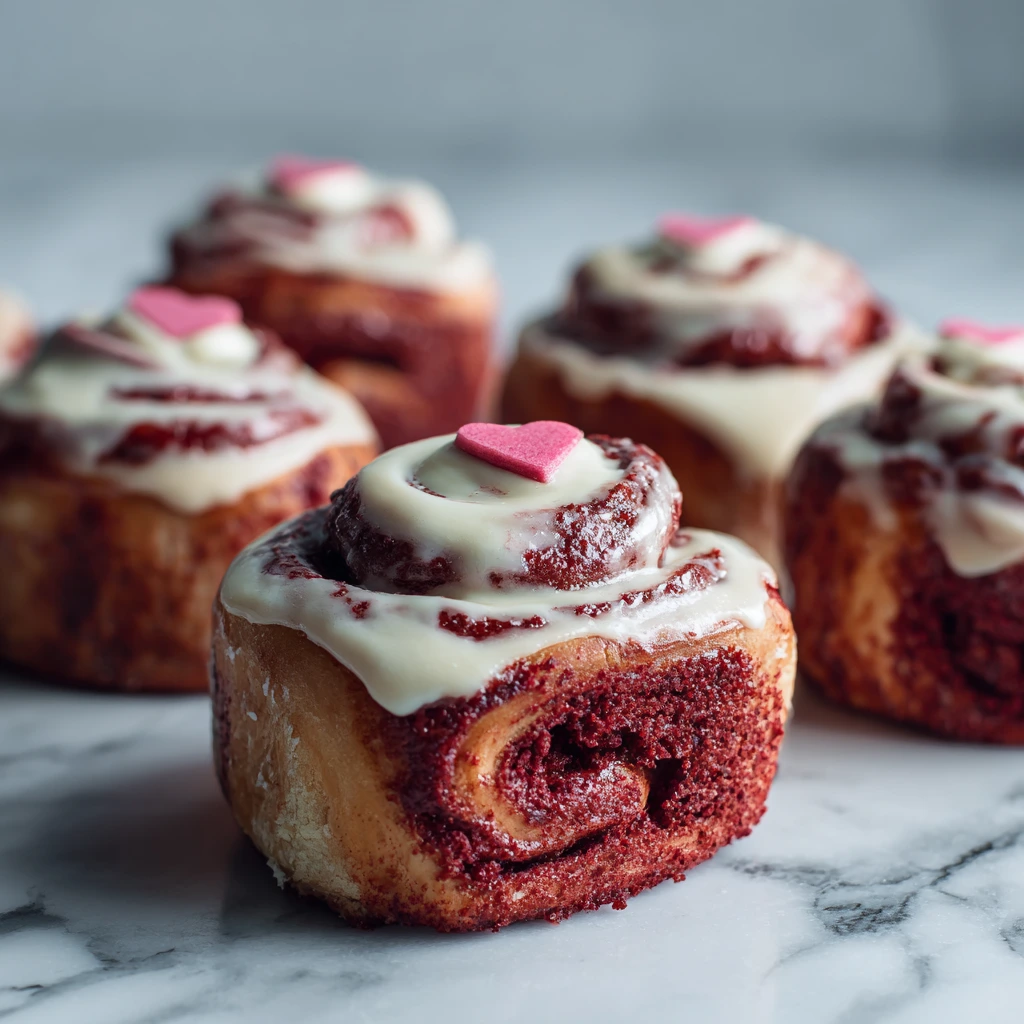 Indulgent Red Velvet Valentine's Day Cinnamon Rolls with Cream Cheese Frosting