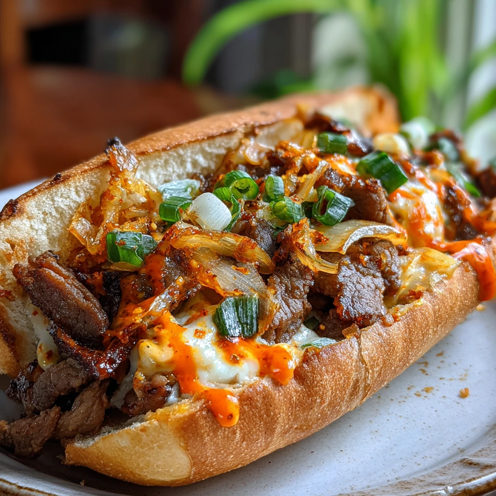 The Ultimate Spicy Bulgogi Cheesesteak with Kimchi and Sriracha Sauce