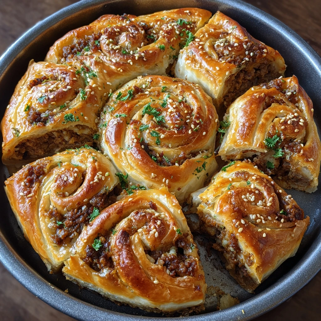 Delicious Turkish Spiral Borek with Feta, Spinach, and Aromatic Spices