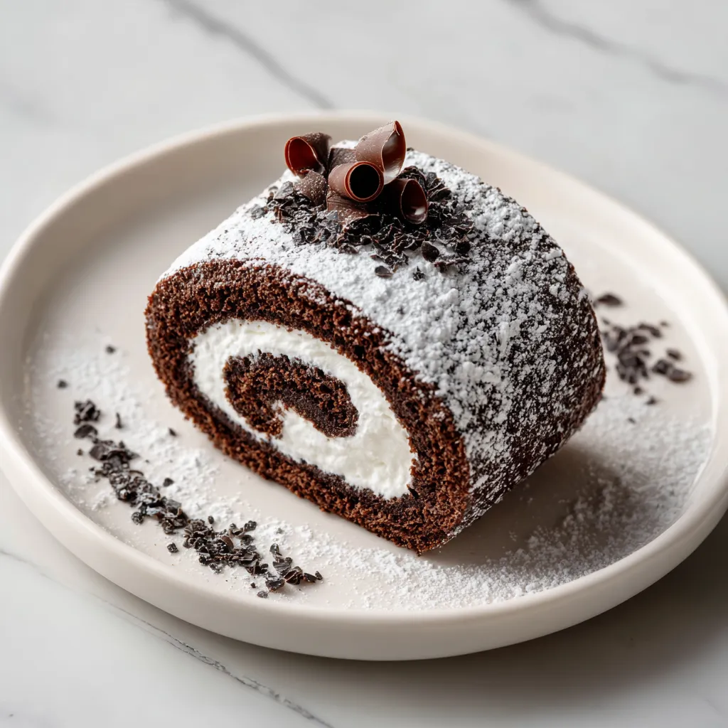 Classic Chocolate Cake Roll with Whipped Cream Filling and Cocoa Dusting - secondary view