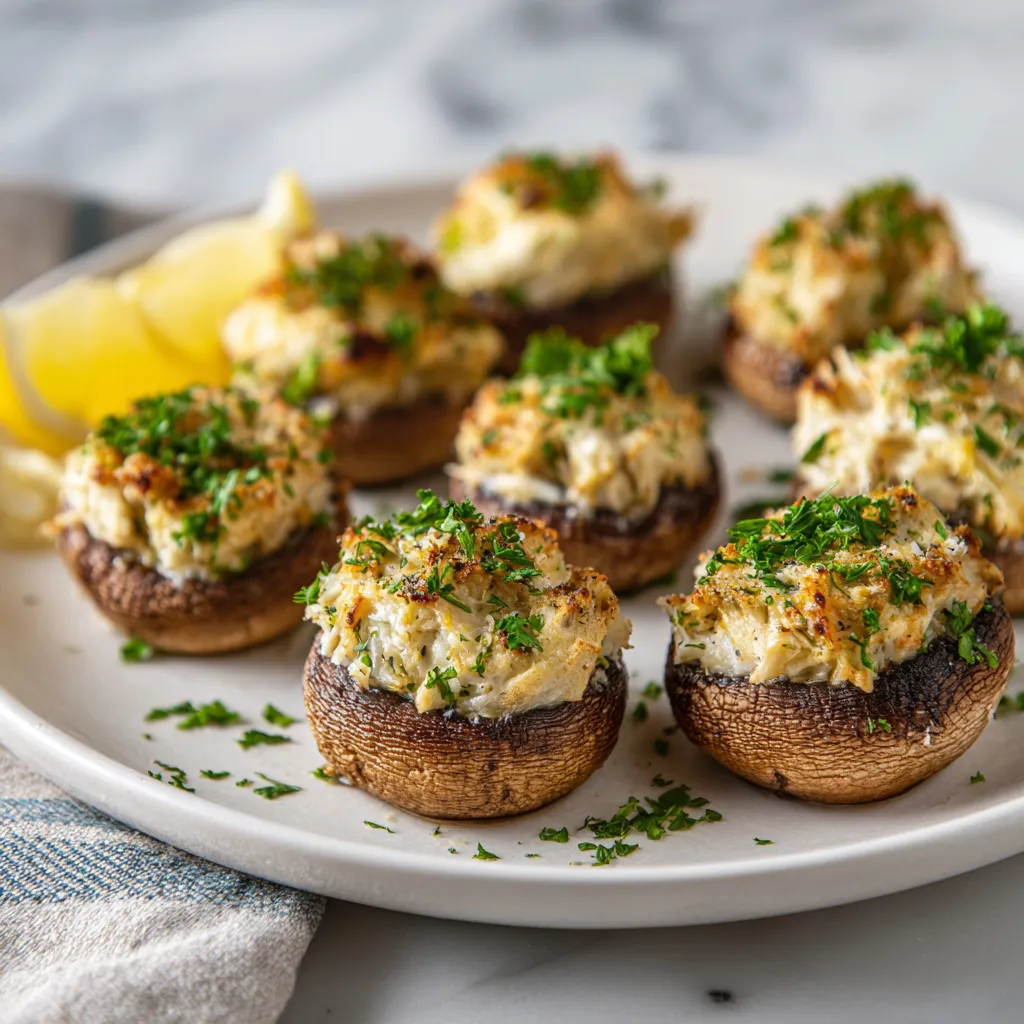 Ultimate Crab Stuffed Mushrooms with Cream Cheese and Parmesan Herb Topping - secondary view