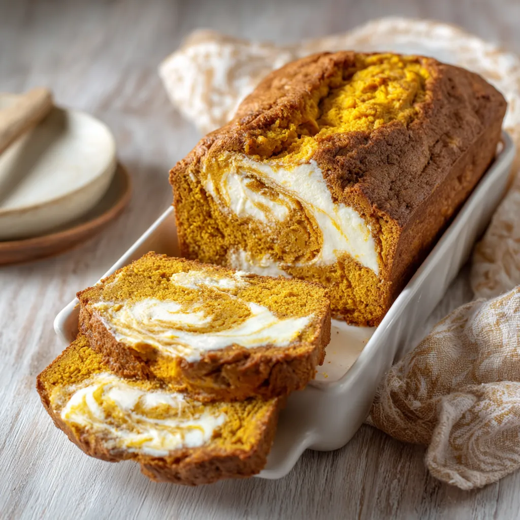 Moist Pumpkin Cream Cheese Swirl Bread with Warm Autumn Spices - secondary view