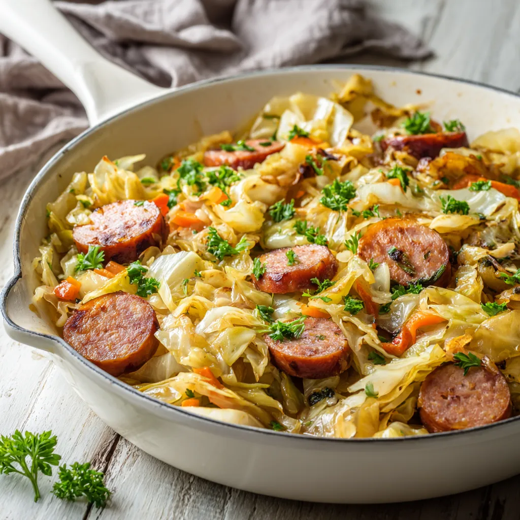 Easy One-Pan Cabbage and Kielbasa Skillet with Caramelized Onions and Savory Seasonings - secondary view