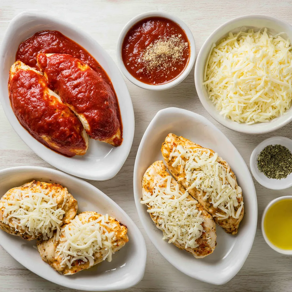 Classic Crispy Chicken Parmesan with Homemade Marinara Sauce and Melted Mozzarella Cheese