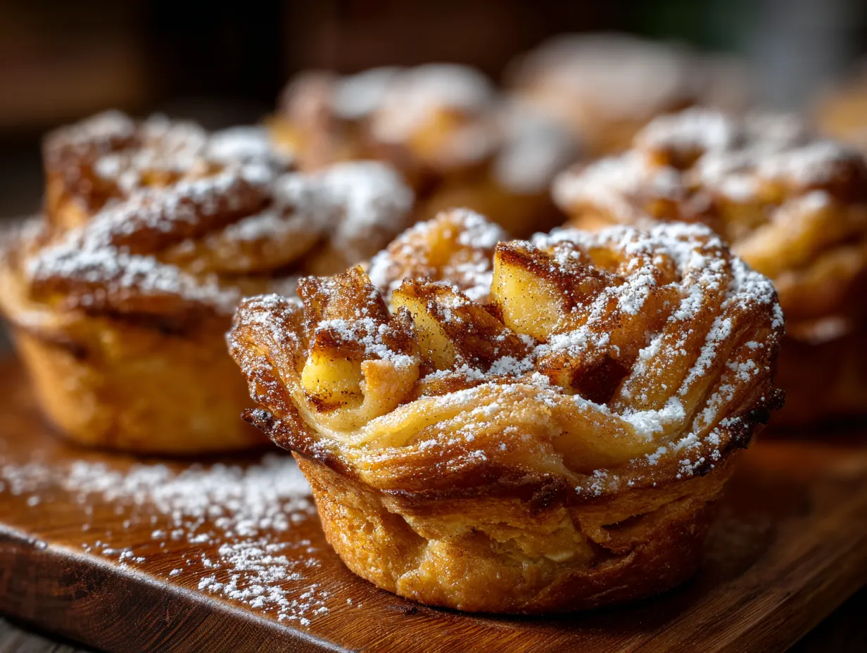 Golden-Baked Peach Pie Cruffins with Cinnamon Sugar Coating and Vanilla Glaze