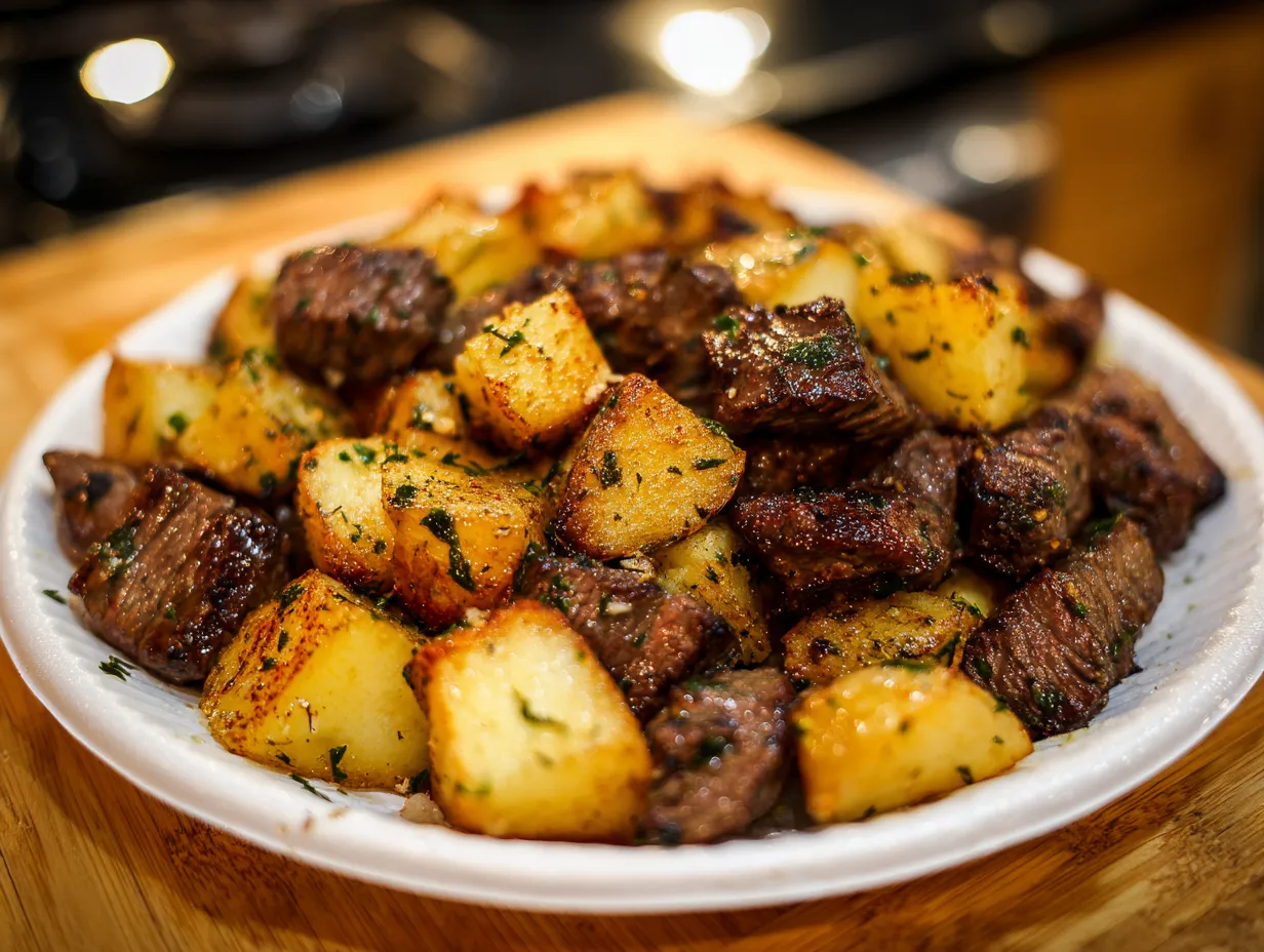 Perfect Garlic Butter Steak Bites with Fresh Herbs and Wine Reduction - main view