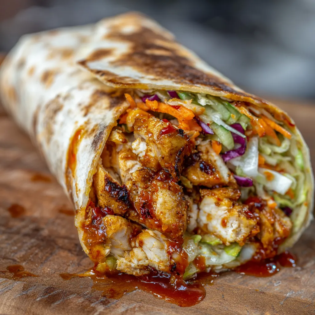 Sweet Chili Chicken Wraps with Fresh Vegetables and Tangy Asian ...