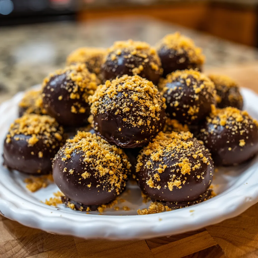 Crunchy Chocolate-Covered Butterfinger Balls with Peanut Butter Center and Gold Flake Garnish
