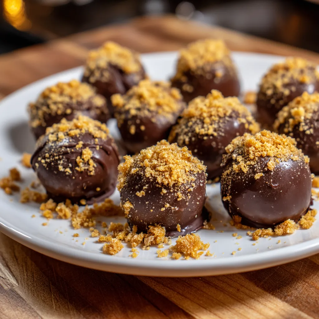 Crunchy Chocolate-Covered Butterfinger Balls with Peanut Butter Center and Gold Flake Garnish - tertiary view