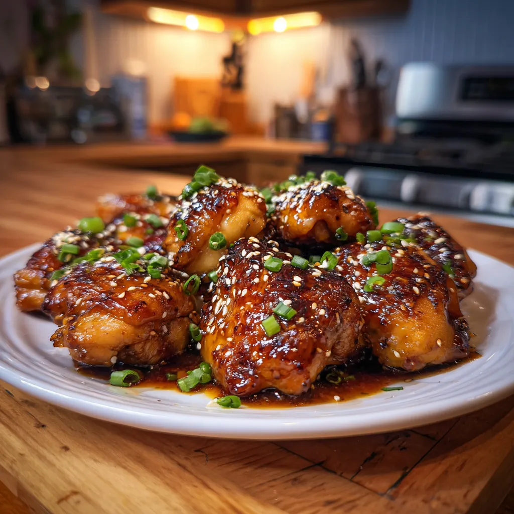 Sticky Sweet Honey Garlic Glazed Chicken Thighs with Asian-Inspired Aromatics