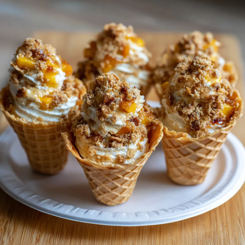 Individual Peach Cobbler Cheesecake Cones with Cinnamon Crumble Topping - tertiary view