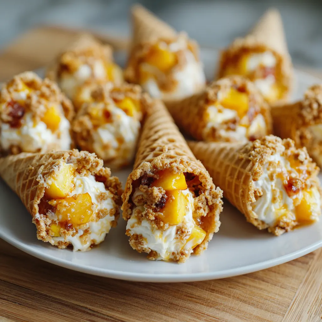 Individual Peach Cobbler Cheesecake Cones with Cinnamon Crumble Topping - secondary view