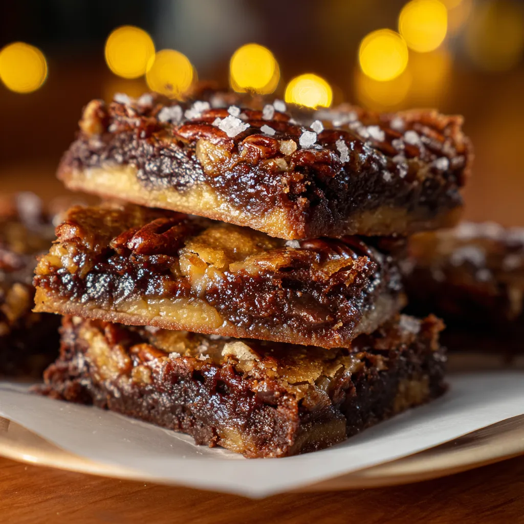 Decadent Salted Pecan Pie Brownies with Caramel Drizzle and Chocolate Ganache Swirl