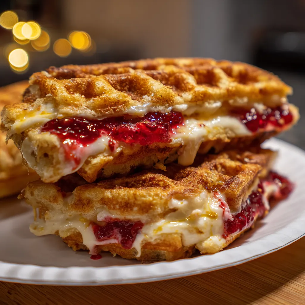 Ultimate Sweet Waffle Grilled Cheese Sandwich with Maple Butter and Brie - secondary view